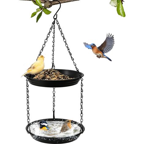 Abreuvoir à Oiseaux Suspendu, Conception 2 en 1 à Deux Niveaux, mangeoire à Oiseaux à Deux Niveaux, Convient à Une Utilisation Toute l'année dans Les Jardins et sur Les balcons (1/5)