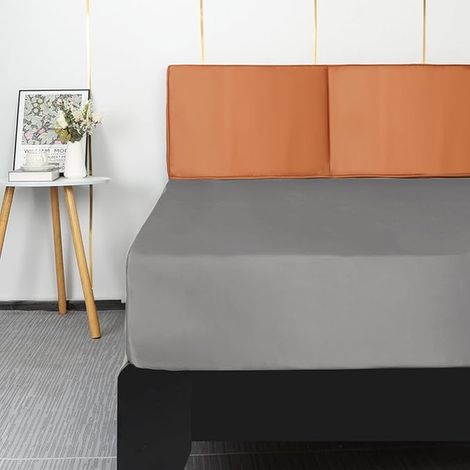 Drap Housse Satin 90x200cm, Matelas 35 cm, Drap de lit Satin Polyester Lisse Respirant, Gris Foncé (1/4)