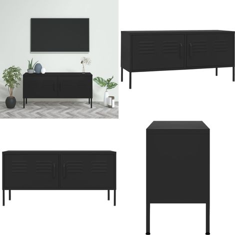 TV-Schrank Schwarz 105x35x50 cm Stahl - TV Schrank - Fernsehtisch - Eichefarbenes Holz - Metallregal - Schwarz - Home & Living (1/5)