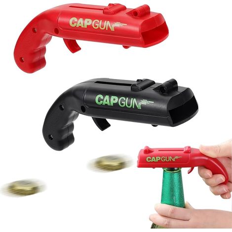 Lot de 2 Decapsuleur, Décapsuleurs à Capuchon, Ouvre-bouteille pour lanceur de pistolet, Ouvre-Bouteille, Ouvre-boîte en Forme de Pistolet Jouet pour Catapultes de Lanceur de Bouteilles de Fête de Bar (1/5)