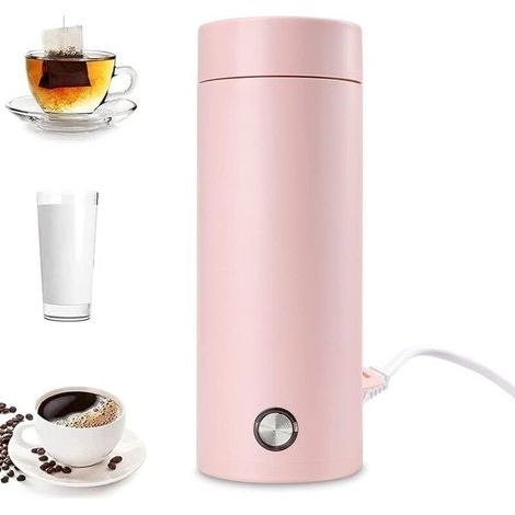 Mini Bouilloire Electrique de Voyage, 400 ml Petite Bouilloire Electrique en Acier Inoxydable, 3 en 1 Tasse Chauffante Electrique, Ebullition Rapide et Arrêt Automatique pour Thé, Lait, Café (PINK)dyk (1/4)