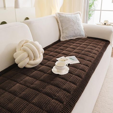 Corner Sofa Cover, Non-Slip Sofa Cover, Velvet Sofa Cover, 70 x 150 cm, Chocolate (1/5)