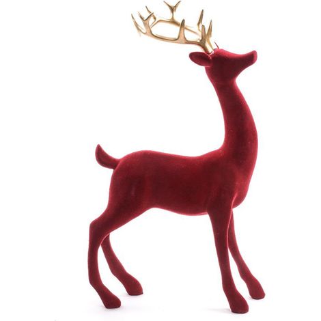 Renna decorativa in resina oro floccata rossa per decorazione natalizia -Seduta