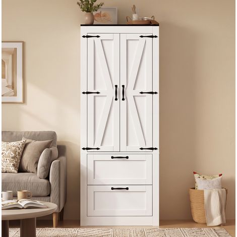 Armadio alto da cucina 60 x 30 x 168 cm, 2 ante, 2 cassetti, ripiani regolabili, MDF bianco (1/5)