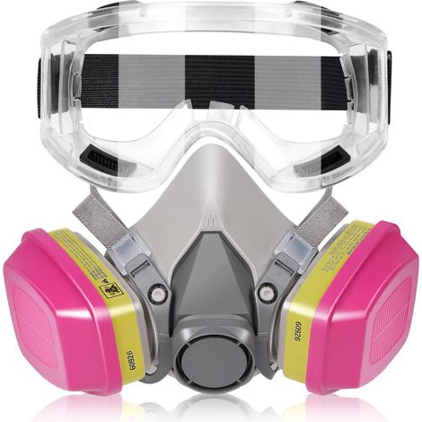 Demi masque respiratoire réutilisable pour peinture, poussière, gaz et vapeurs organiques avec filtres 60926 et lunettes pour résine époxy et polissage à la machine