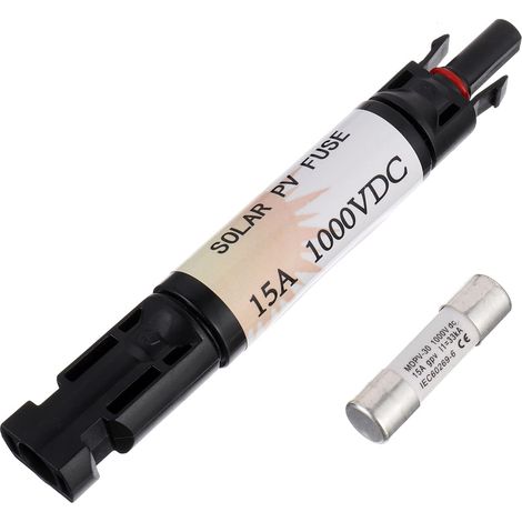 Porte-fusible solaire photovoltaïque 15A 1000V étanche MC4 connecteur mâle/femelle intégré fusible 15A (1/4)