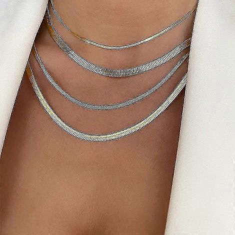 Collier à maillons serpent en acier inoxydable à chevrons couleur or-silver color 2mm-18inch(45cm)