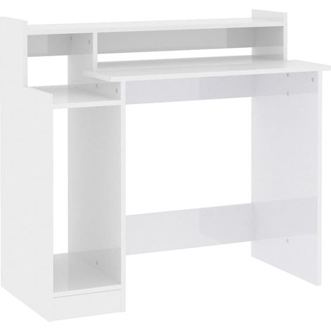 Escritorio LED madera contrachapada blanco brillo 97x45x90 cm vidaXL (1/4)
