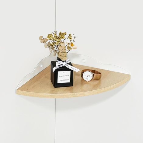 Étagère d'angle Flottante Rustique en Bois, Brun Clair Etagere Murale Tablettes Flottantes Rangement pour Cuisine, Chambre, Salon, Fixations Incluses, 27CM Rayon (1/5)