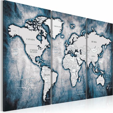 Tableau triptyque d'encre de carte du monde - 120 x 80 cm (1/4)