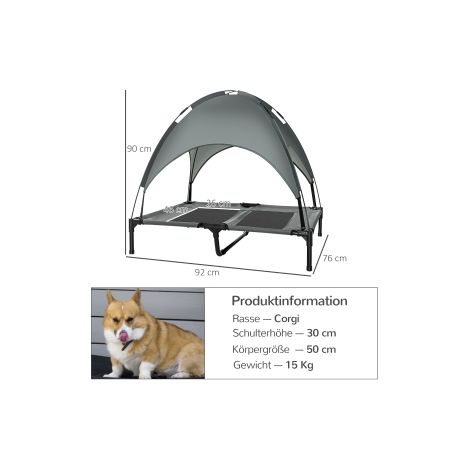 Lit pour chien gris 92 x 76 x 90 cm avec baldaquin en taffetas respirant pour maison, salon et chambre (1/5)
