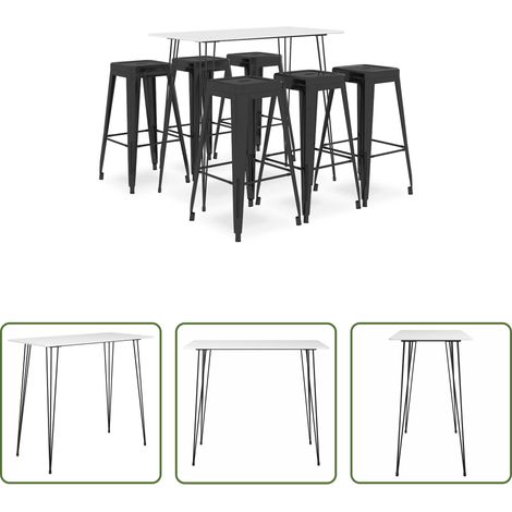 Tabouret de bar -  Ensemble de bar 7 pcs Blanc et noir (1/5)