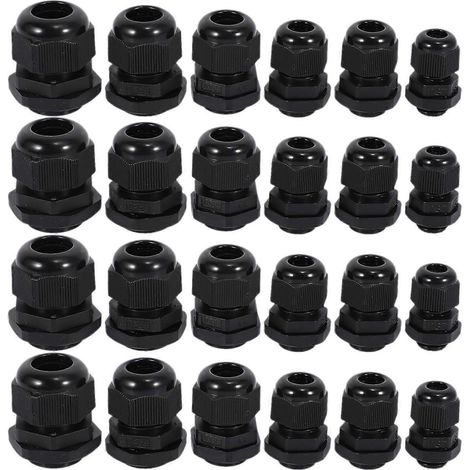 Lot de 24 presse-étoupes étanches en plastique, réglables, pour câbles de 3,5 à 13 mm (PG7, PG9, PG11, PG13.5, PG16). (1/4)