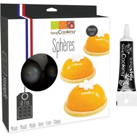 Moule à gâteau semi-rigide 9 demi-sphères + Stylo de glaçage noir