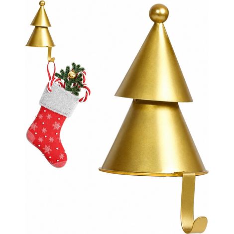 Supports de chaussettes de Noël pour cheminée, décoration de sapin 3D à suspendre, en fer, blanc, or, argent, or (1/5)