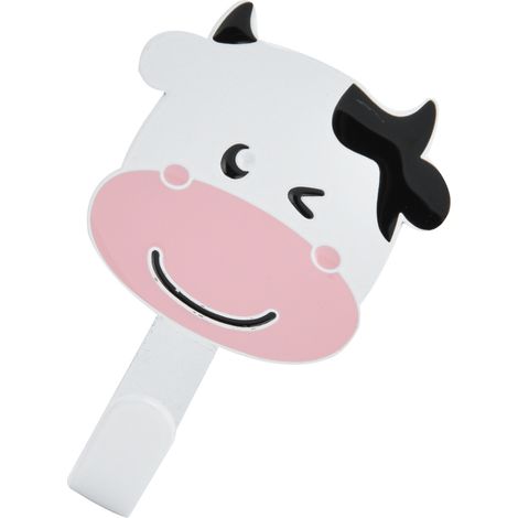 Crochet mural en acier inoxydable, dessin animé, adhésif sans perçage, fixation murale pour salle de bain, salon, cuisine, vache, lot de 2 (1/5)