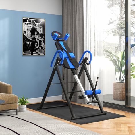 Tavolo per inversione pieghevole per allenamento con i pesi, con cintura di sicurezza regolabile, 3 angolazioni regolabili, 79x114x153 cm, blu/nero