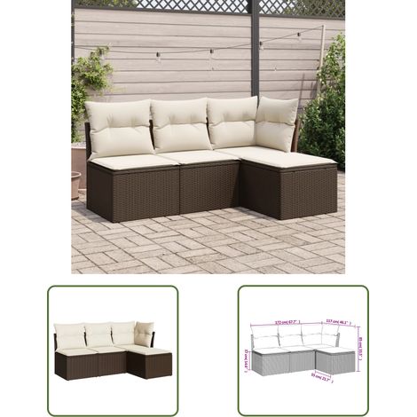 The Living Store 4-tlg. Garten-Sofagarnitur mit Kissen Braun Poly Rattan - Gartenmöbel - Sofa Set - Rattan Möbel - Outdoor Sofa - Balkonmöbel (1/3)