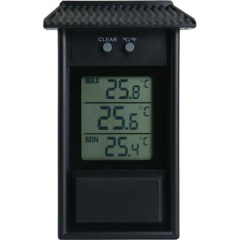 Thermomètre numérique pour serre – Thermomètre à affichage des températures maximales et minimales, fixation murale, accessoire pour serre intérieure ou extérieure, noir