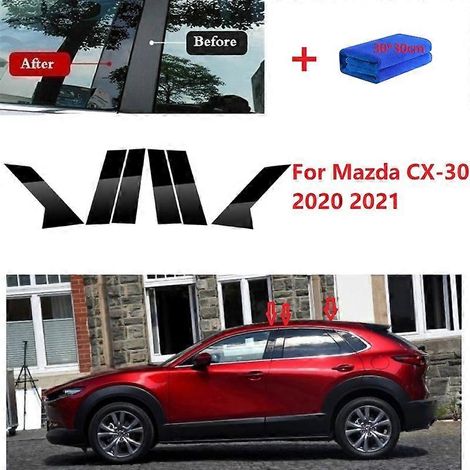 Lot de 6 montants de porte polis pour Mazda CX-30 2020-2021, garniture de vitre de voiture, autocollant de colonne BC, style chromé (1/4)
