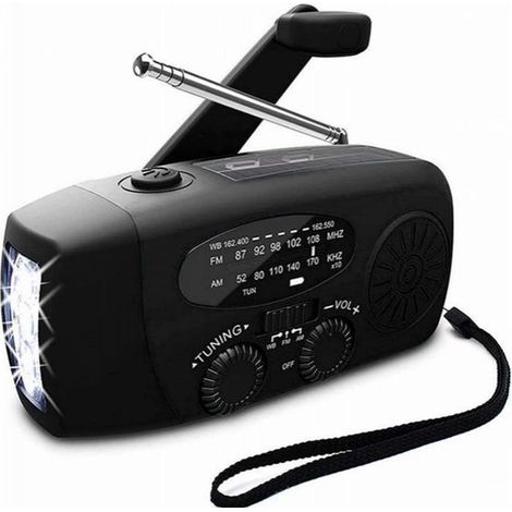 Radio portátil de emergencia - Batería externa de 2000 mAh - Linterna - Carga solar - Kit de emergencia - Plástico - Negro (1/3)