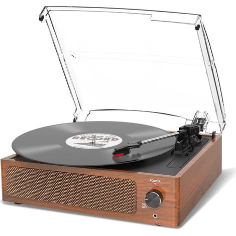 Platine Vinyle avec Haut Parleur, Platine Vinyle Vintage pour disques vinyles, Prise en Charge 3 Vitesses, Lecture sans Fil, entrée AUX, Ligne RCA LP lecteurs vinyles Orange de blé (1/5)