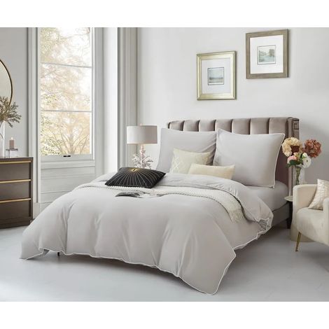 Linge de lit en satin Queen Premium 140x200 Gris avec passepoil – Luxe et confort (1/5)