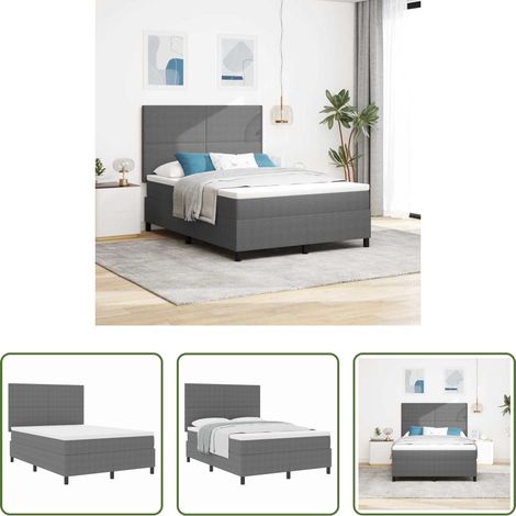 vidaXL Lit rectangulaire - Lit à ressorts Gris clair et blanc 140 x 190 cm (1/5)