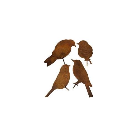 Vögel für den Baum – Gartendekoration aus Metall – Natürliche Rostpatina – 4er-Set – Crezuo