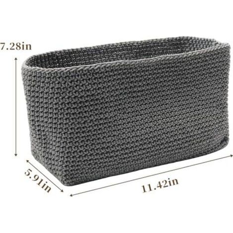 Lot de 2 paniers de rangement, paniers de salle de bain crochetés, 29 x 15 x 18,5 cm, panier gris pour serviettes d'invités, paniers de rangement pour cuisine, salle de bain, étagères, pain, cosmétiqu (1/4)