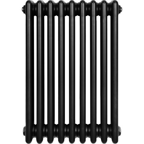 Radiateur Traditionnel à 4 Colonnes 600 x 425 mm en Acier Carbone Noir Chauffage Central Horizontale Monté Sur Mur [Brosse de Nettoyage & Supports INCLUSES]