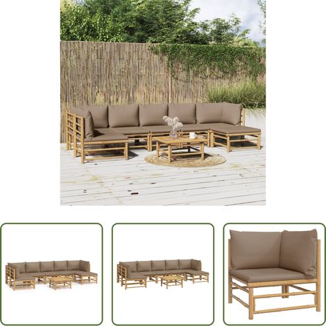 Canapé de jardin - Salon de jardin 8 pcs avec coussins taupe bambou (1/5)