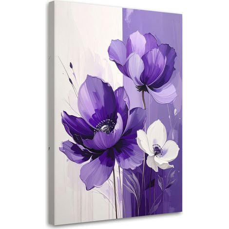 Quadro su tela, Fiori viola in un'elegante composizione decorativa. - 70x100 (1/2)