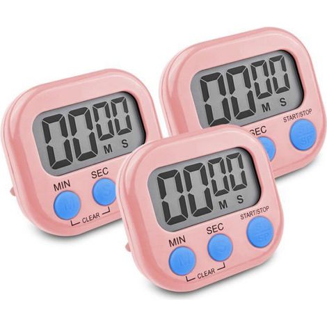 Lot de 3 Minuteurs Cuisine Magnétiques Rose, écran LCD, chrono & alarme, compte à rebours pour cuisson, douche, sport Meoiruery (1/5)