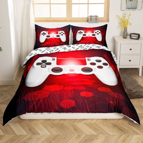 Housse de Couette pour Garons et Rouge et Blanc pour Filles et Enfants Jeux Boutons Moderne pour Jeux électroniques Lit Simple (1/5)