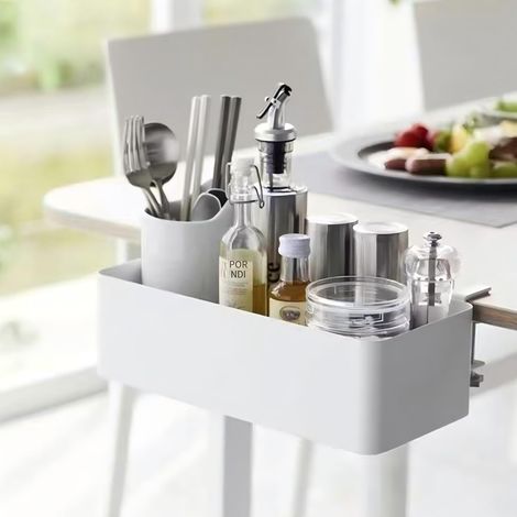 Tisch-Seitenorganizer ohne Bohren, Hängeorganizer, Tischkorb zum Anclipsen, minimalistisch, Metall, zur Aufbewahrung von Bürozubehör, Spielekonsolen, Büro- und Haushaltsartikeln, Weiß (1/5)