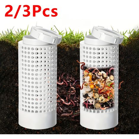 Composteur à vers rond en plastique (2 pièces) avec couvercle, pour jardin et pelouse, avec support ventilé. (1/5)