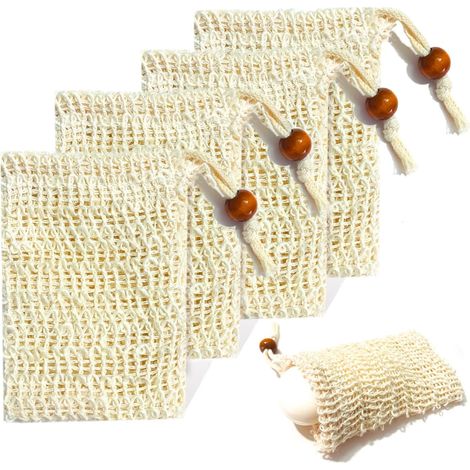 4 Stück Seifensäckchen Sisal Seifenbeutel, Natürliches Seifenbeutel Feste Seife Seifenbeutel Seifennetz Festes Shampoo Seifenbeutel Aufschäumen Für Bäder Massage Peeling Seifensäckchen (1/4)