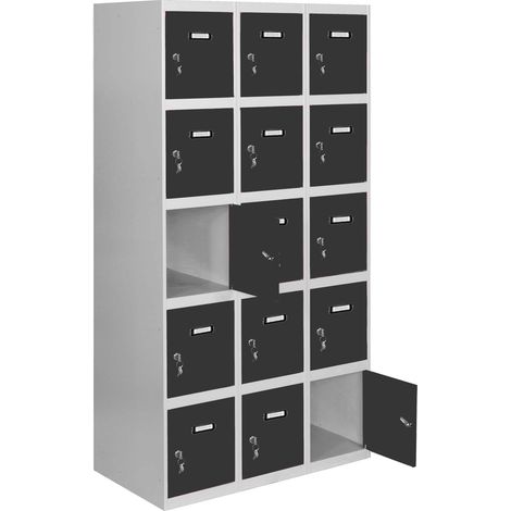 SimonRack Vestiaire Métallique 15 Porte, 3 Modules, 1800x1200x500 mm, Serrure à Clé et Aérations, Gris/Anthracite Simonlocker (1/5)