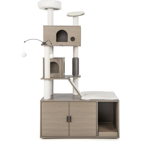 Tiragraffi 95 x 55,5 x 173 cm con lettiera e cuscini removibili stile moderno MDF grigio 200019570