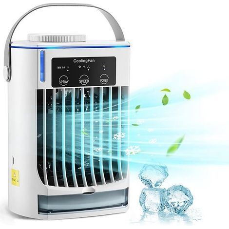 (Weiß) Tragbarer Klimaventilator, Mini-Luftkühler, drei Windgeschwindigkeiten, zwei Modi, großer 500-ml-Wassertank