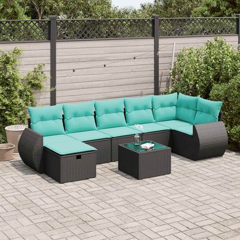 vidaXL Salon de jardin 8 pcs avec coussins noir résine tressée (1/5)