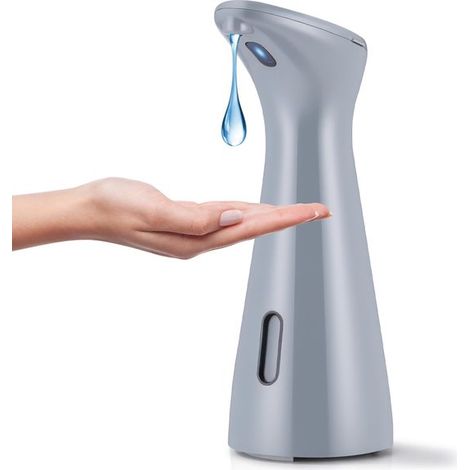 Dispenser di sapone automatico con sensore a infrarossi, senza contatto, da 200 ml, impermeabile (IPX6), per cucina, bagno, scuola e hotel, grigio. (1/5)