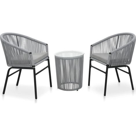 3-tlg. Bistro-Set mit Kissen PE-Rattan Grau
