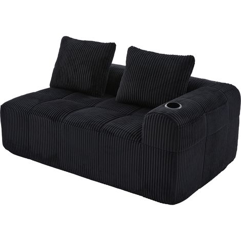 ELVMI 2-Sitzer Sofa mit Seitentaschen und Getränkehaltern, Kompaktes Design, aus Cord, Schwarz (1/5)