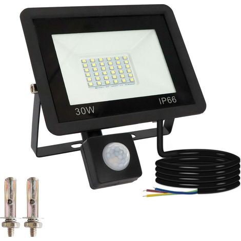 30W Projecteur LED Exterieur Detecteur de Mouvement, 3000LM 6000K Blanc Froid Spot LED Extérieur avec Detecteur, Eclairage de Sécurité Extérieur Etanche IP66 pour Garage, Jardin, Patio