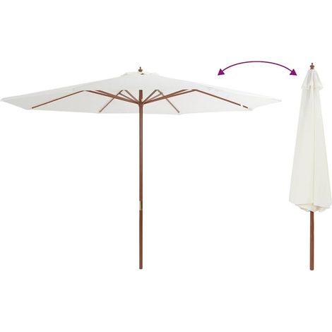 Parasol avec mât, Parasol pour Balcon Jardin Plage Terrasse, en bois 350 cm Blanc sable OIB3286E (1/4)
