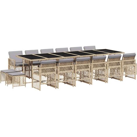 Maison Exclusive - 17-tlg. Garten-Essgruppe mit Kissen Beige Poly