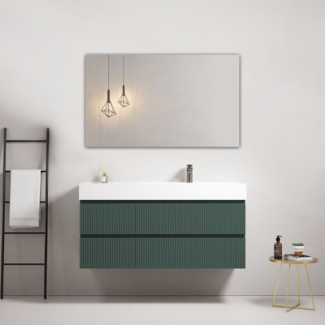 Mobile bagno sospeso cannettato 120 cm Verde Comodoro Lavabo a Destra in Resina Specchio Quadro - Fiji Paint (1/3)