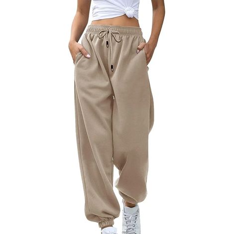 Pantalon de jogging femme, sweat à cordon, coupe ample confortable, molleton doux avec poches et ourlets élastiques, couleur kaki, taille XXL. (1/5)